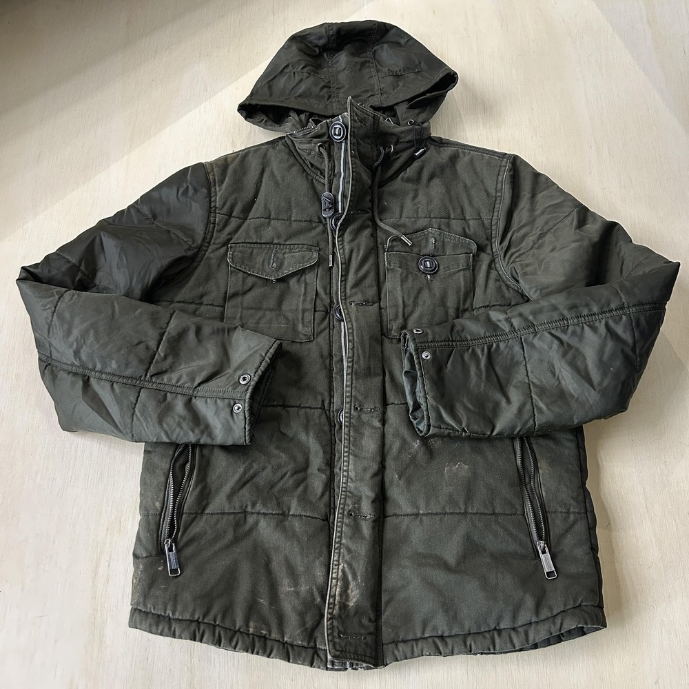 Steve Madden Jacket Mens Medium Green Canvas Hooded Parka Quilted Winter